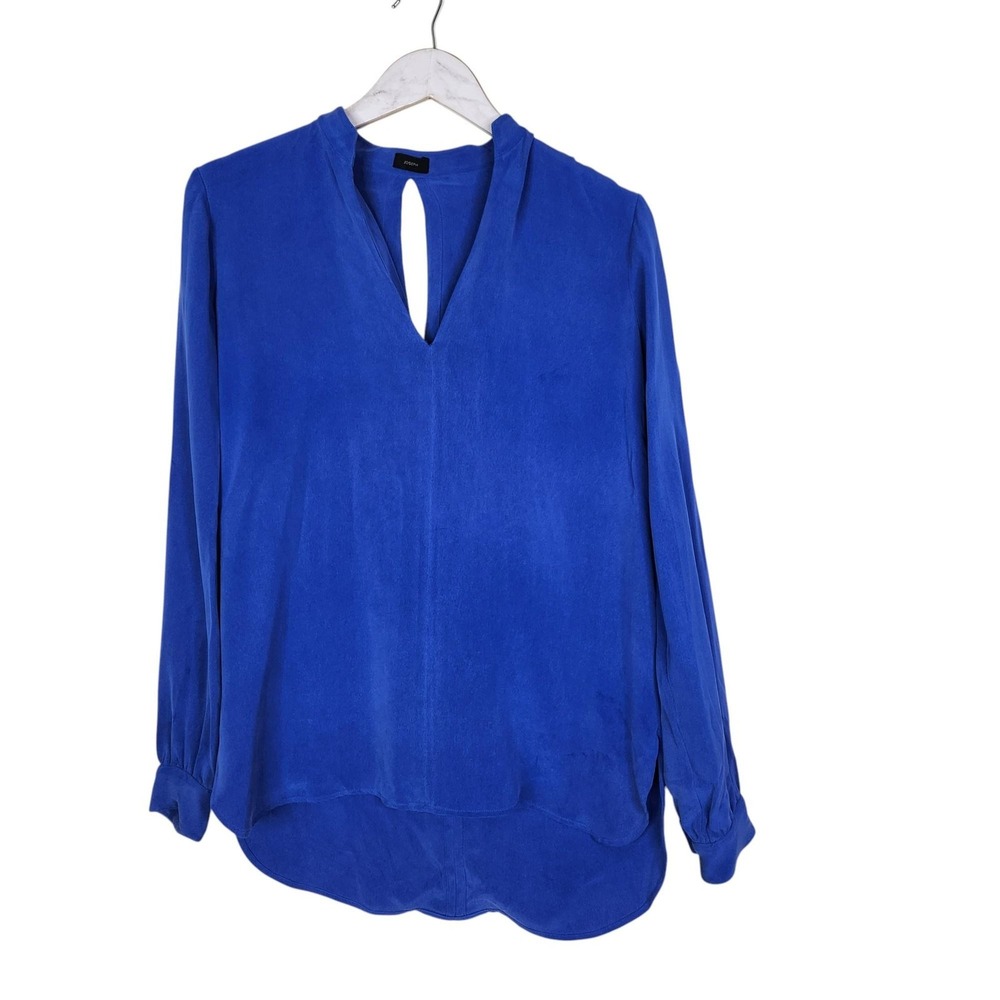 JOSEPH Blouse Womens 36 US‎ 4 Blue Silk Long Sleeve Ange Matt Keyhole Top